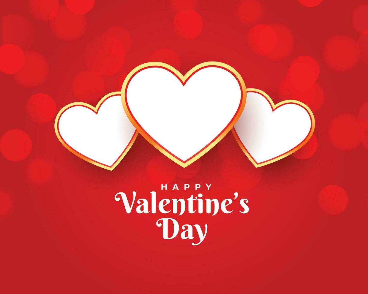 happy valentines greeting design with three hearts vector