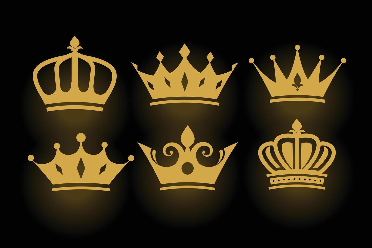 golden decorative king and queen crowns set vector