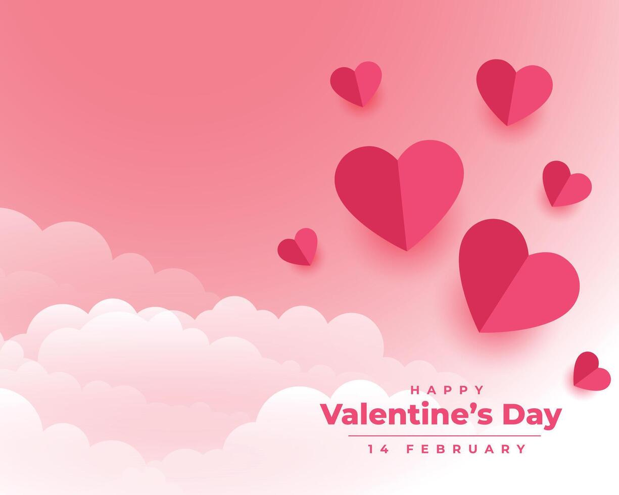 happy valentines day background with paper hearts and clouds vector