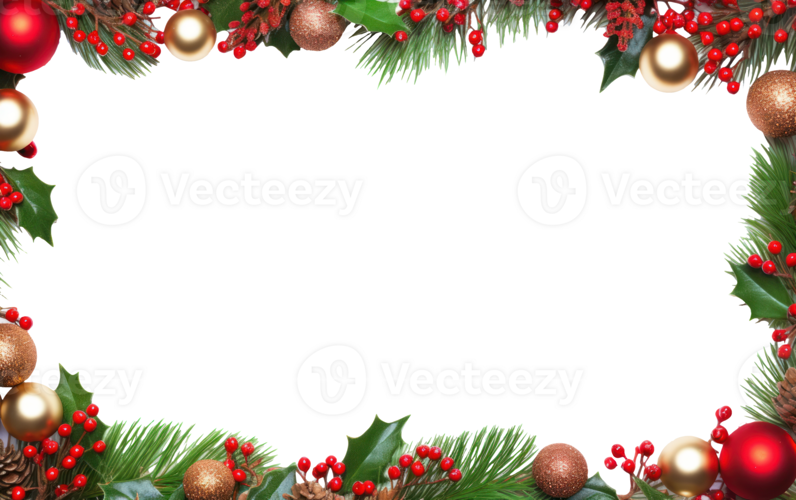 AI generated christmas border with holly and baubles png