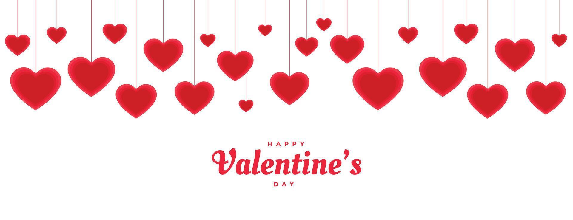 happy valentines day hanging decorative hearts banner design vector