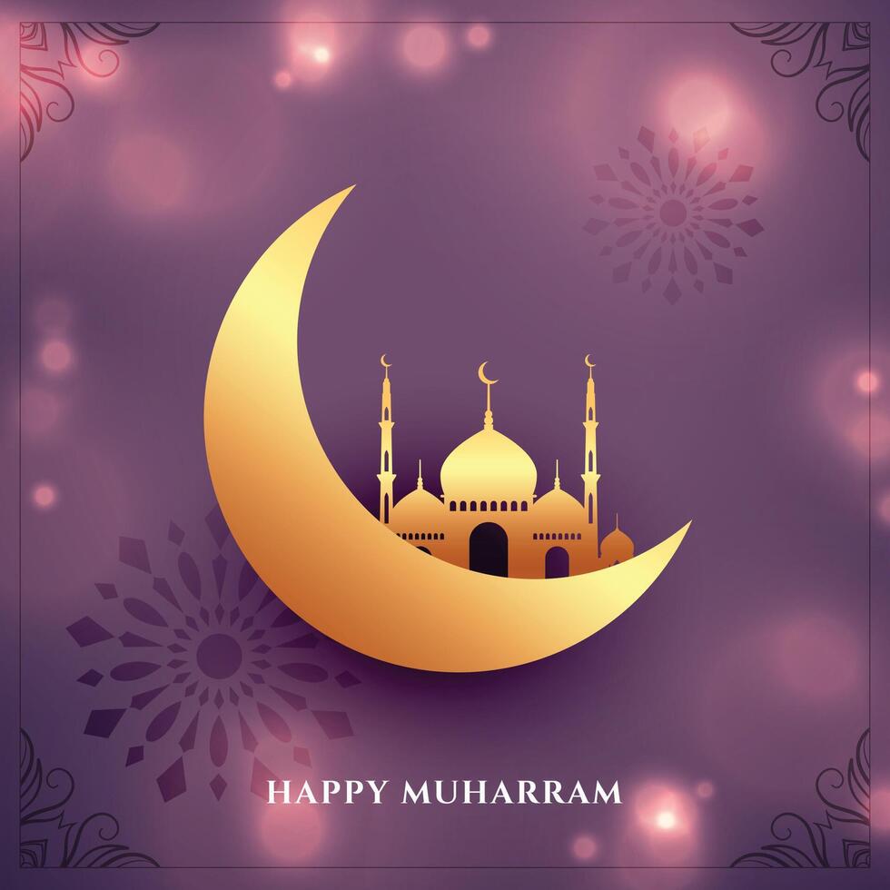 shiny muharram festival wishes card design vector