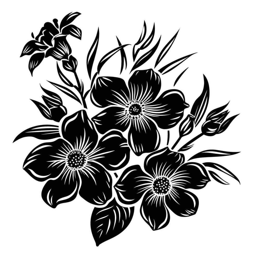 ai generado silueta flor ramo de flores negro color solamente vector