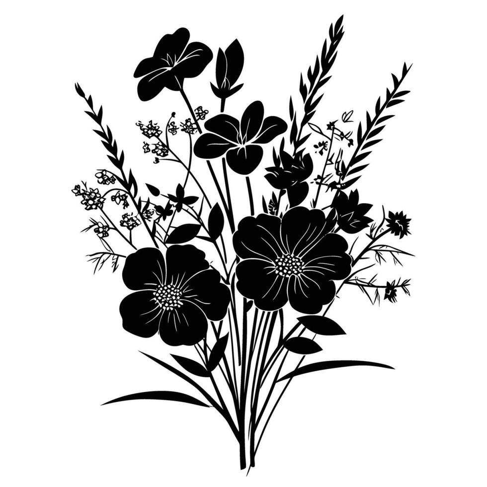 AI generated Silhouette flower bouquet black color only vector