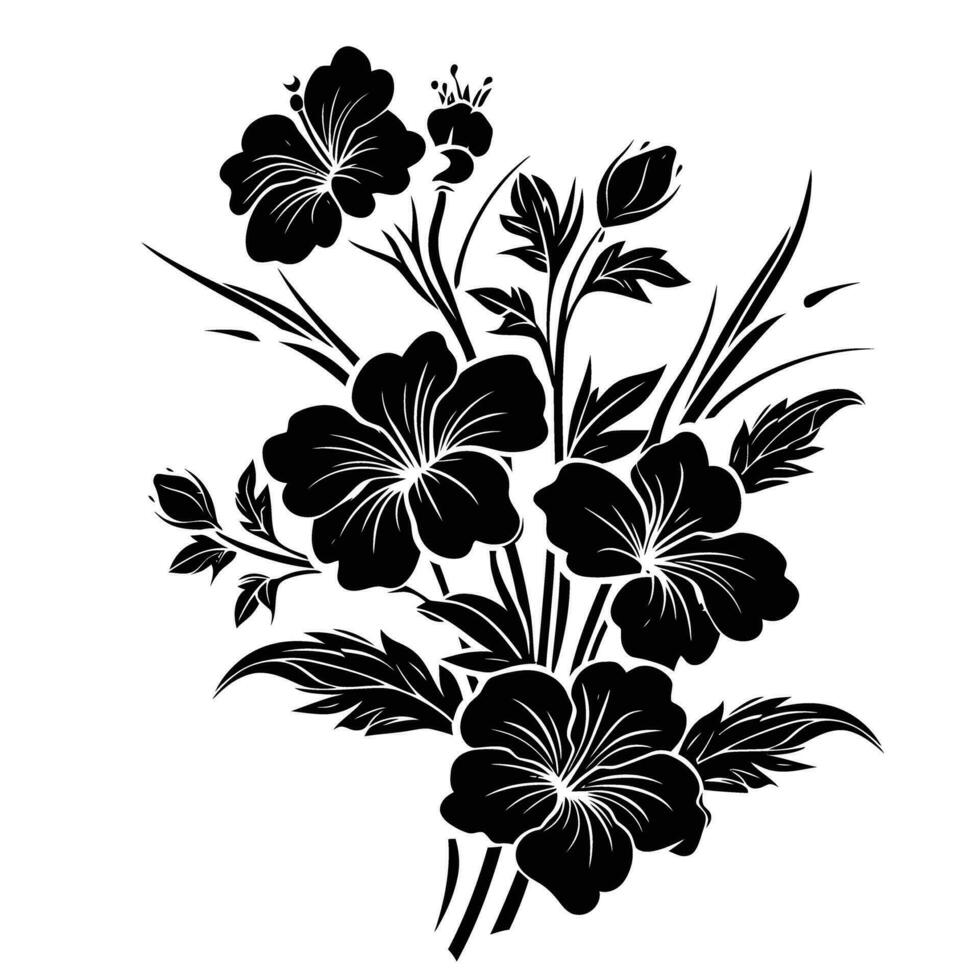 ai generado silueta flor ramo de flores negro color solamente vector