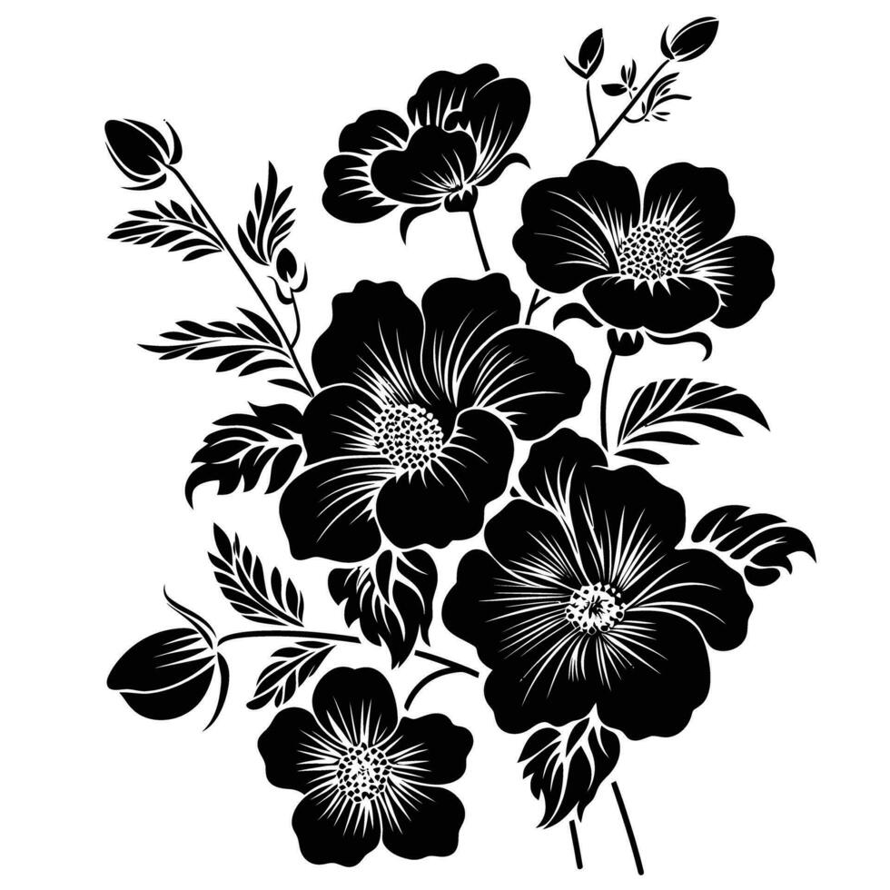 ai generado silueta flor ramo de flores negro color solamente vector