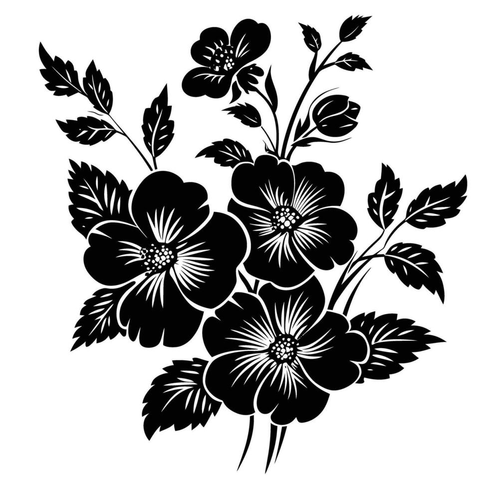 AI generated Silhouette flower bouquet black color only vector