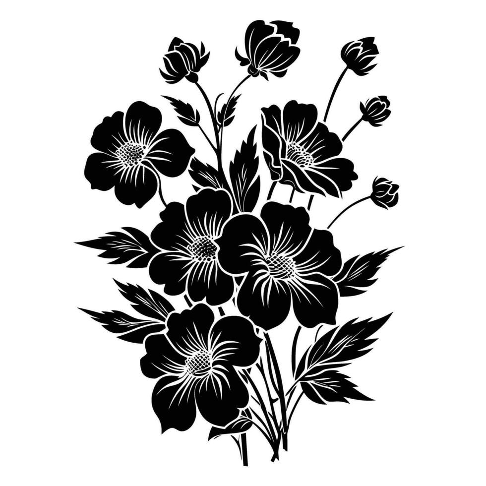 ai generado silueta flor ramo de flores negro color solamente vector