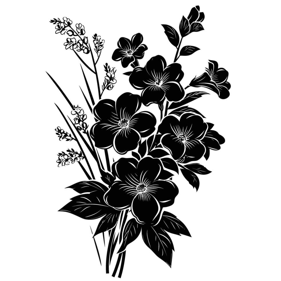 AI generated Silhouette flower bouquet black color only vector