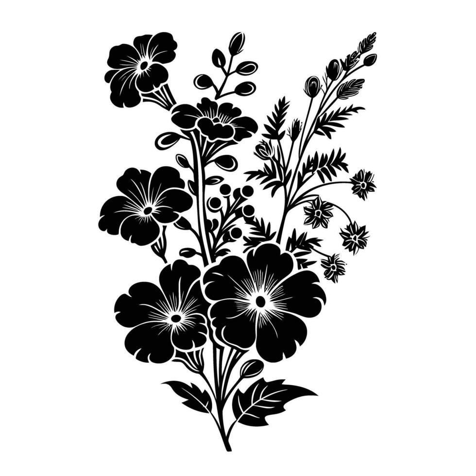 AI generated Silhouette flower bouquet black color only vector