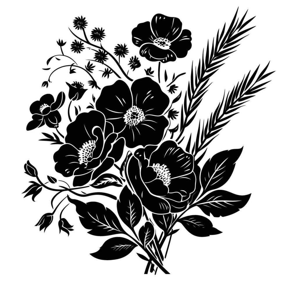 AI generated Silhouette flower bouquet black color only vector