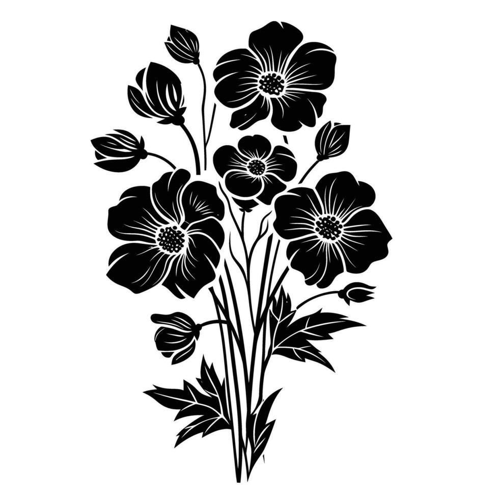 AI generated Silhouette flower bouquet black color only vector