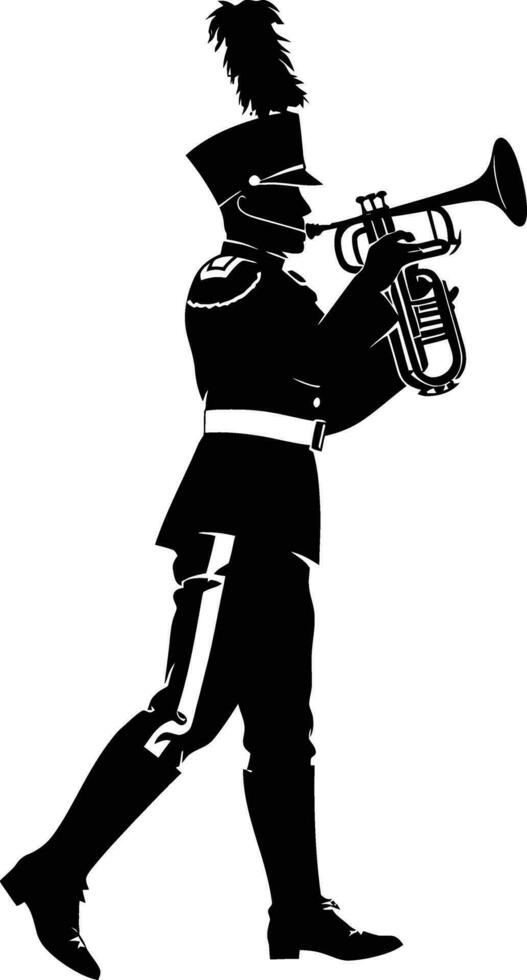 AI generated Silhouette marching band wind instrument player full body black color only vector