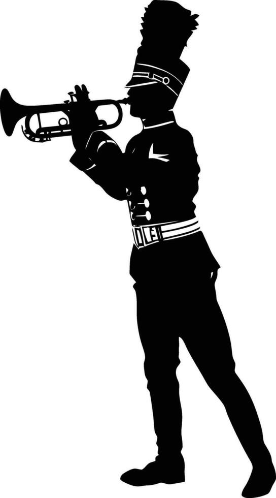 AI generated Silhouette marching band wind instrument player full body black color only vector