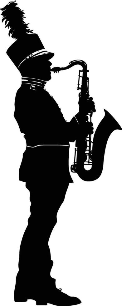 AI generated Silhouette marching band wind instrument player full body black color only vector