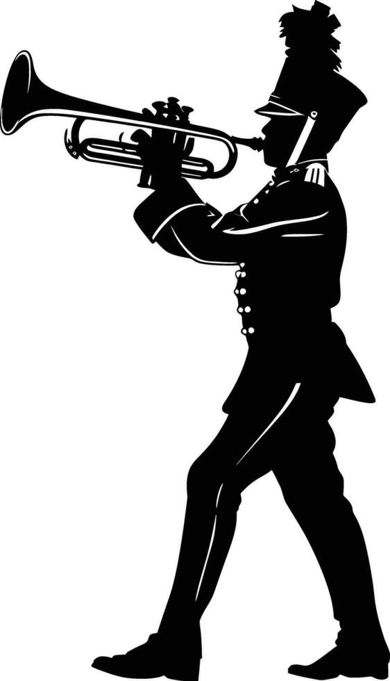 AI generated Silhouette marching band wind instrument player full body black color only vector