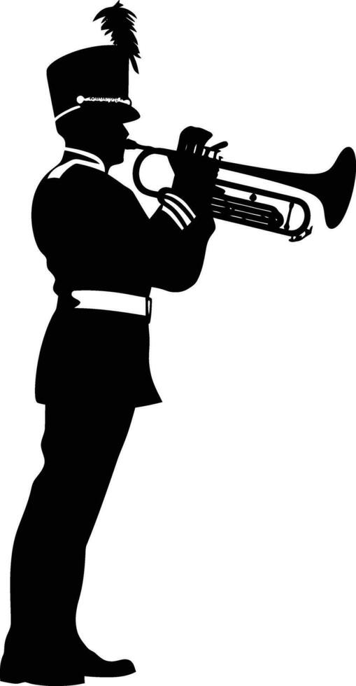 AI generated Silhouette marching band wind instrument player full body black color only vector