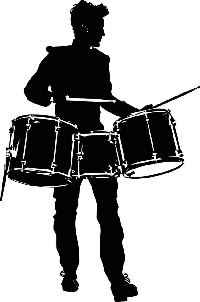 ai generado silueta de marcha banda percusión instrumento jugador lleno cuerpo negro color solamente vector