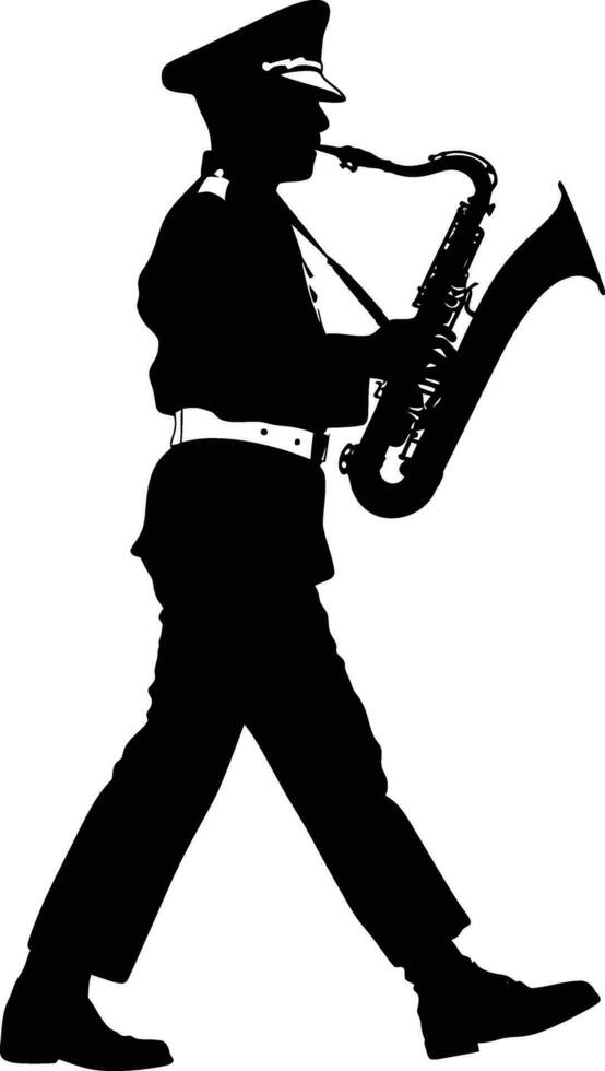 AI generated Silhouette marching band wind instrument player full body black color only vector