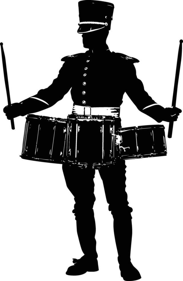 AI generated Silhouette marching band percussion instrument player full body black color only vector