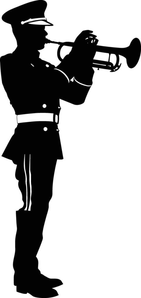 AI generated Silhouette marching band wind instrument player full body black color only vector