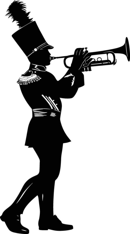 AI generated Silhouette marching band wind instrument player full body black color only vector