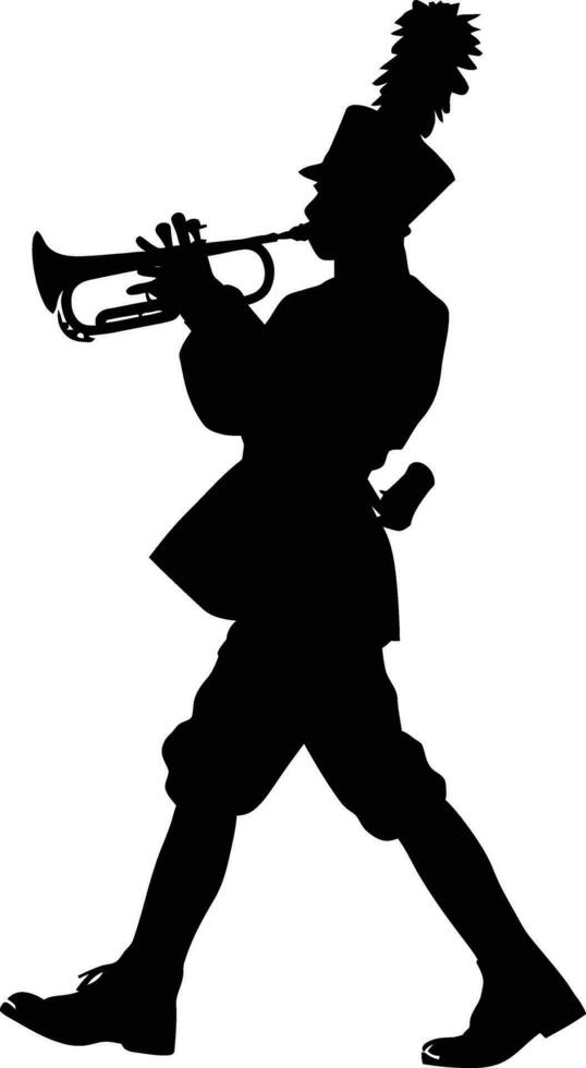 AI generated Silhouette marching band wind instrument player full body black color only vector