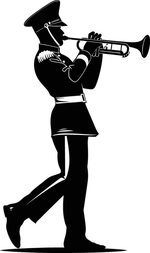 AI generated Silhouette marching band wind instrument player full body black color only vector