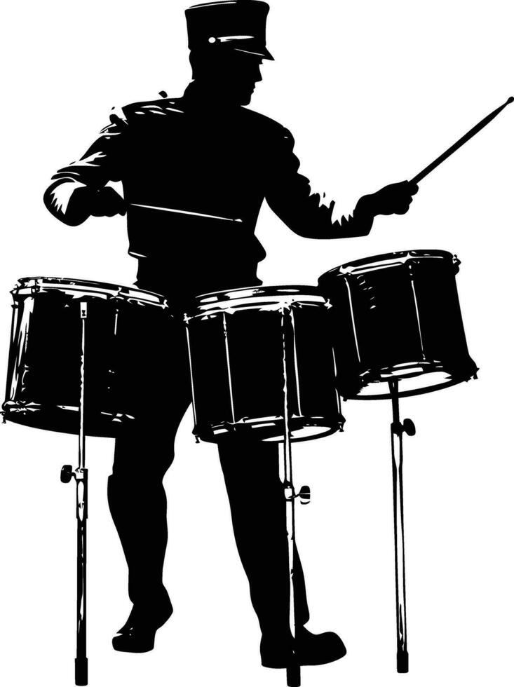 AI generated Silhouette marching band percussion instrument player full body black color only vector