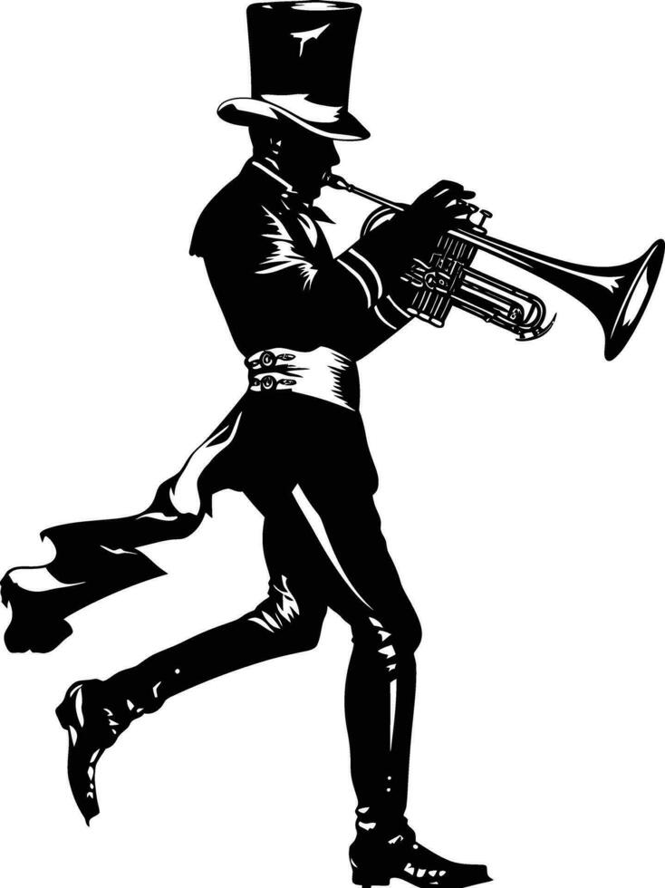 AI generated Silhouette marching band wind instrument player full body black color only vector