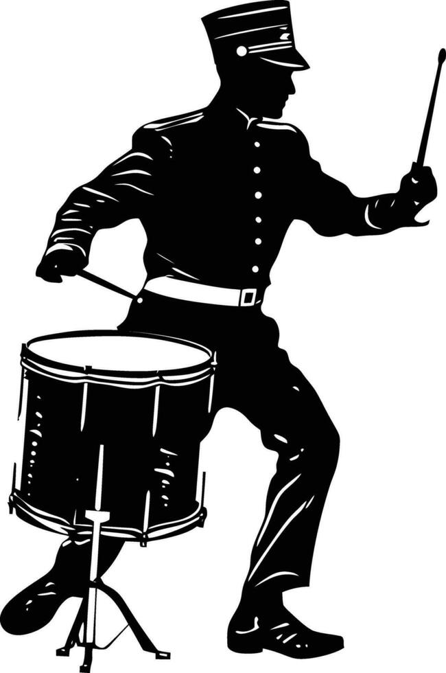 AI generated Silhouette marching band percussion instrument player full body black color only vector