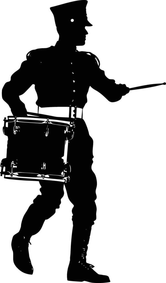 AI generated Silhouette marching band percussion instrument player full body black color only vector