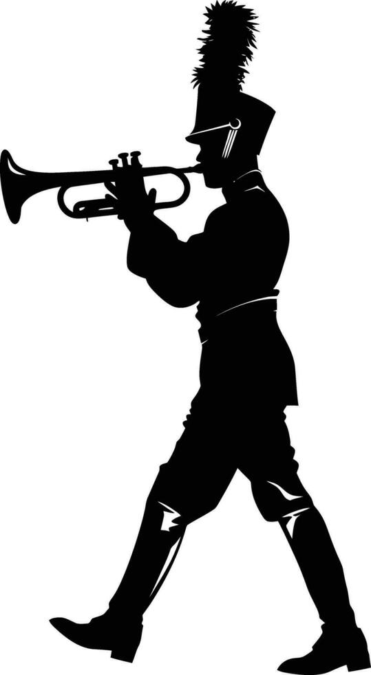 AI generated Silhouette marching band wind instrument player full body black color only vector