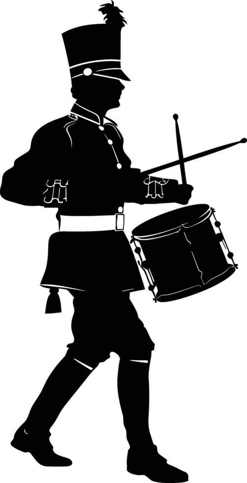 AI generated Silhouette marching band percussion instrument player full body black color only vector