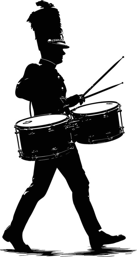 AI generated Silhouette marching band percussion instrument player full body black color only vector