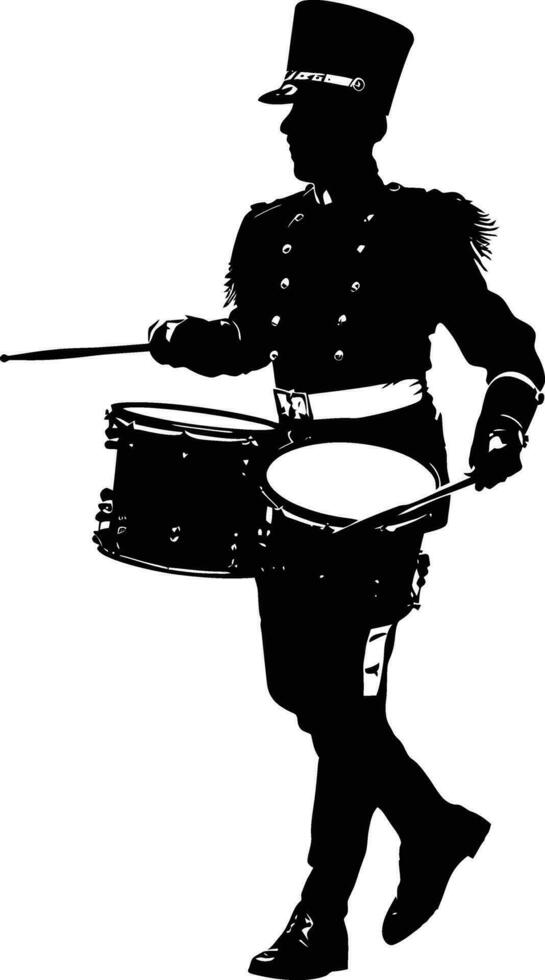 AI generated Silhouette marching band percussion instrument player full body black color only vector