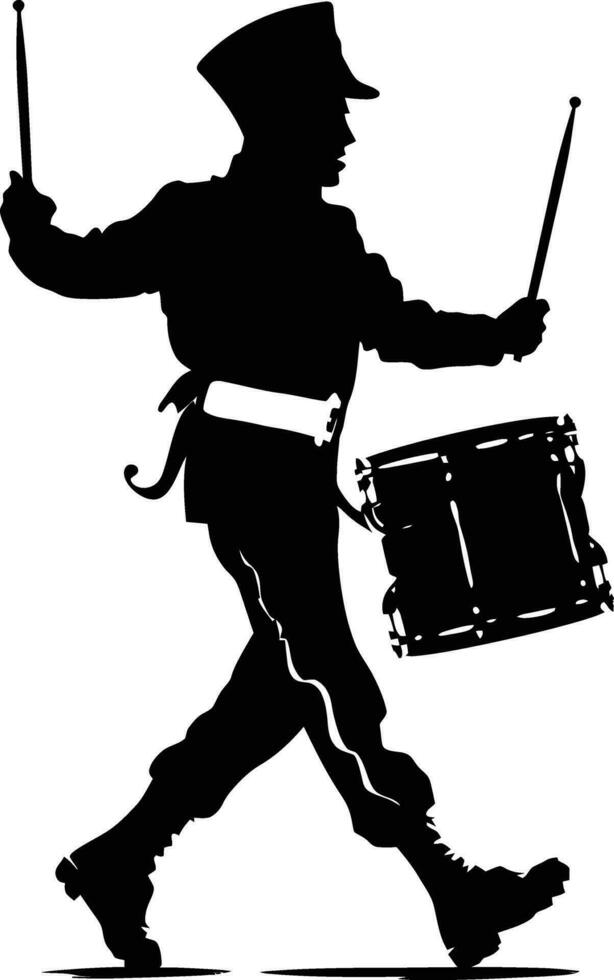 AI generated Silhouette marching band percussion instrument player full body black color only vector