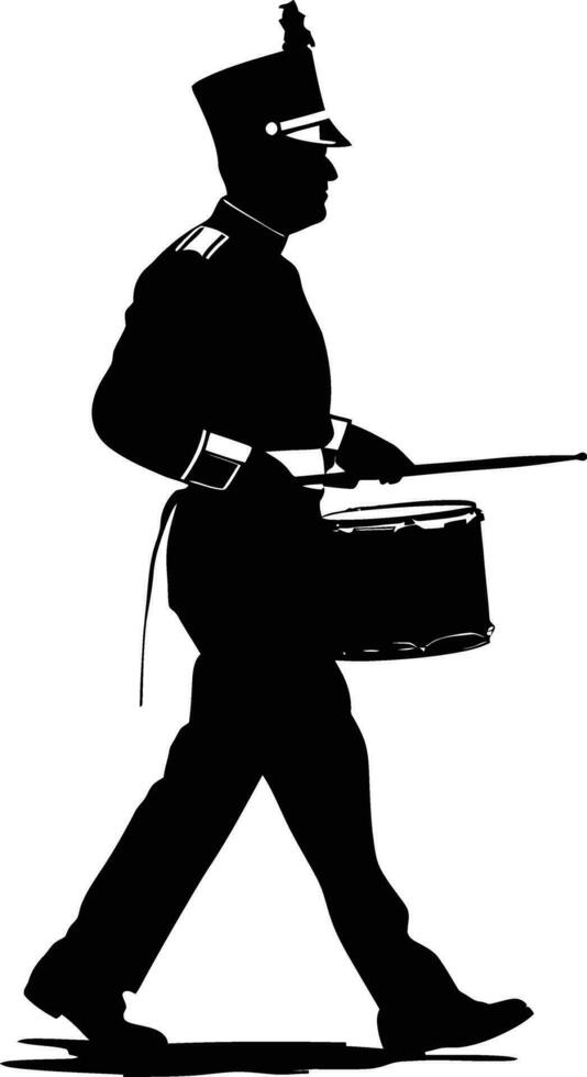 AI generated Silhouette marching band percussion instrument player full body black color only vector