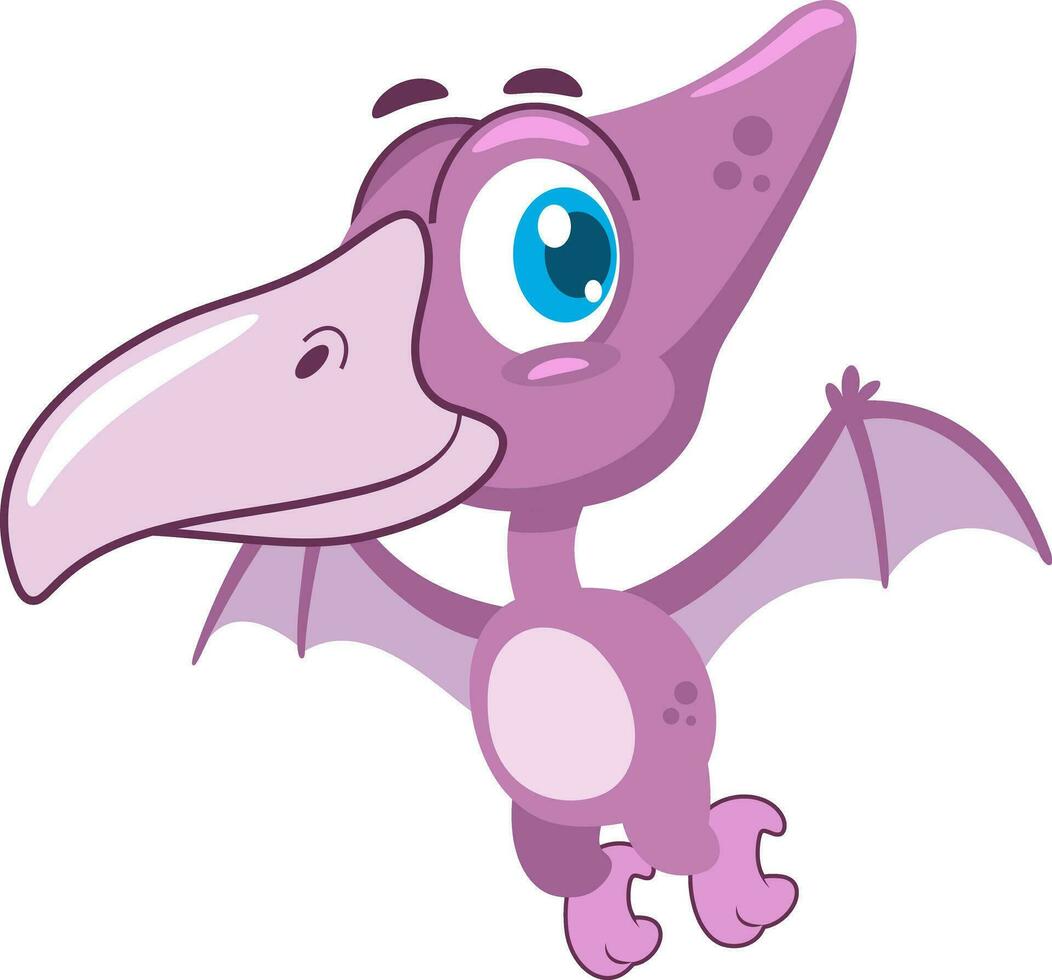 Cute Baby Pterodactyl Dinosaur Cartoon Character Flying In The Sky. Vector Illustration Flat Design