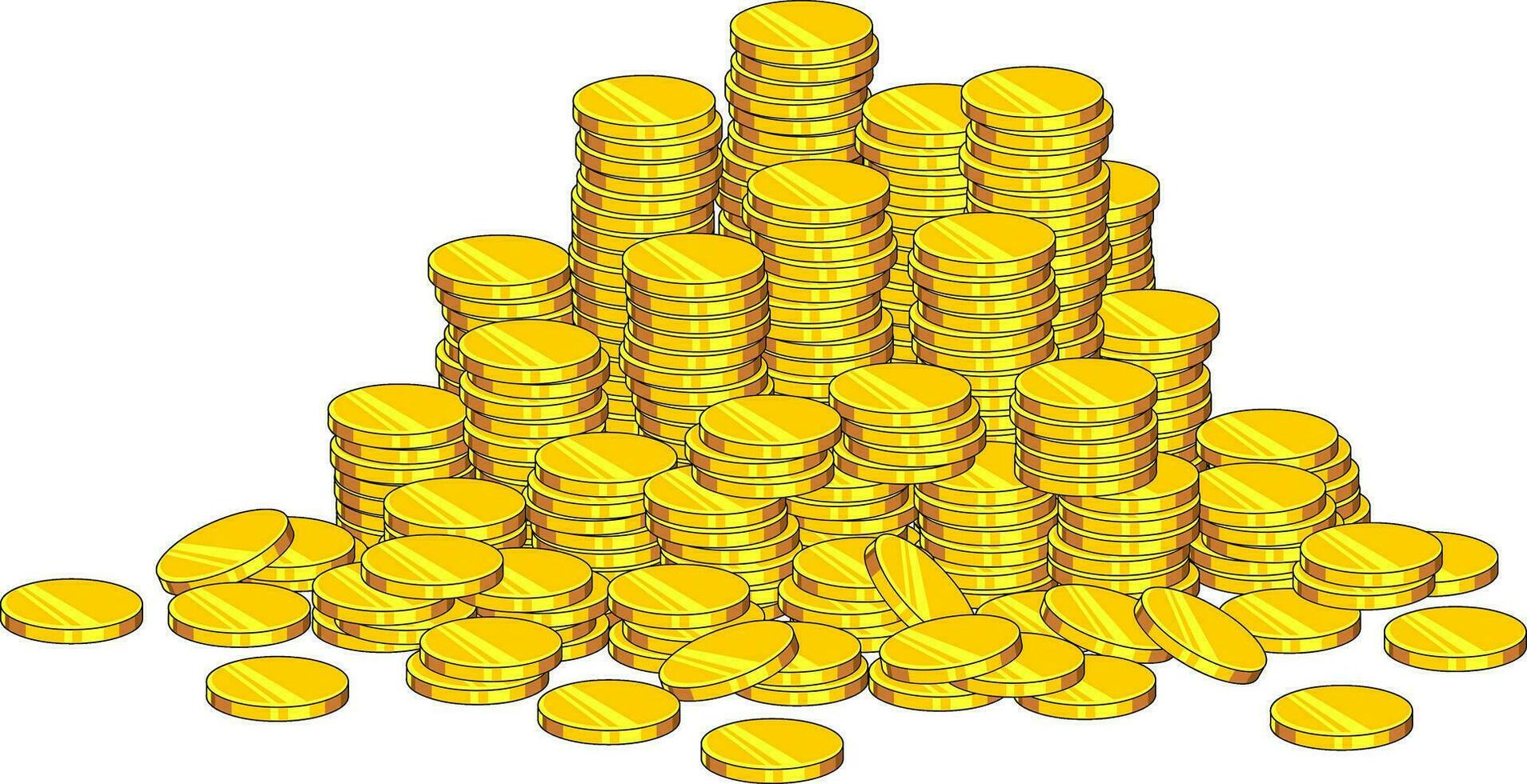 Cartoon Pile Of Gold Coins Cash Money. Vector Hand Drawn Illustration