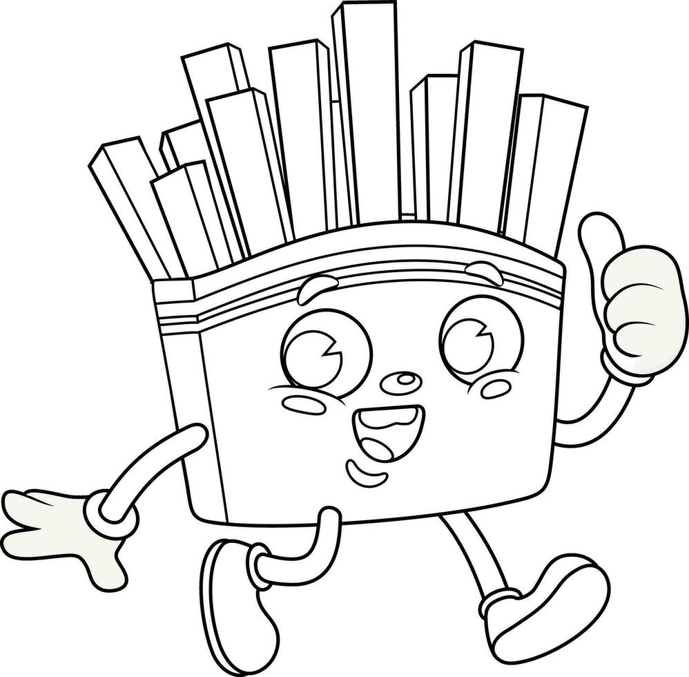 Outlined Happy French Fries Retro Cartoon Character Giving The Thumbs Up vector