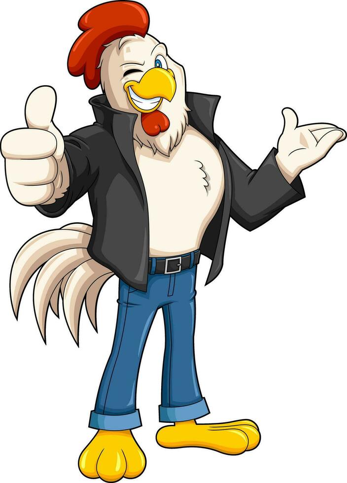 Cute Chicken Rooster Cartoon Character Winking And Giving The Thumbs Up. Vector Hand Drawn Illustration