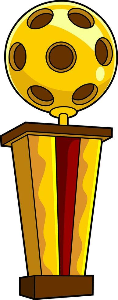 Cartoon Golden Pickleball Trophy. Vector Hand Drawn Illustration