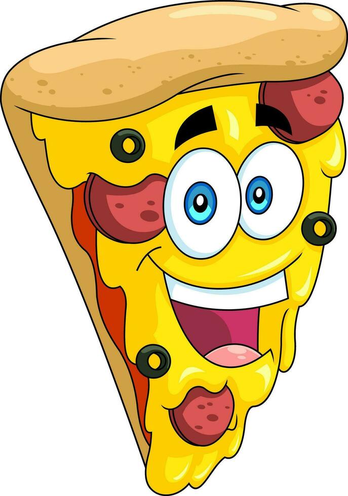 Happy Pizza Slice Cartoon Character. Vector Hand Drawn Illustration