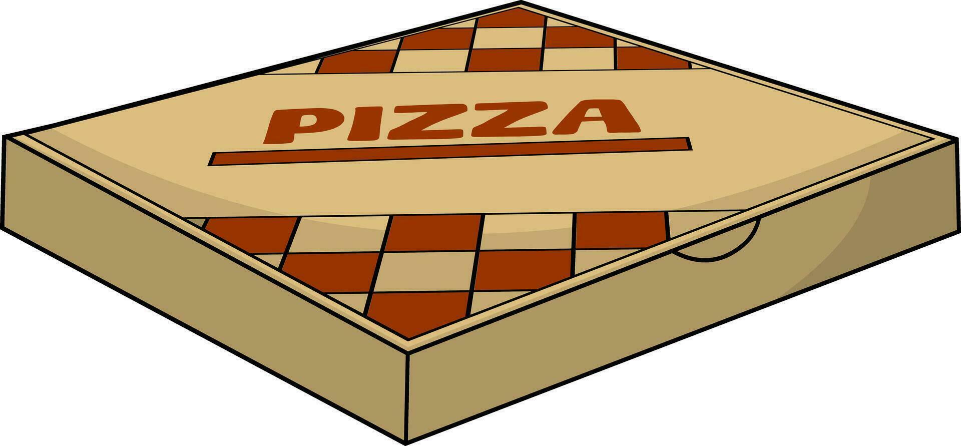 Cartoon Square Carton Pizza Box. Vector Hand Drawn Illustration