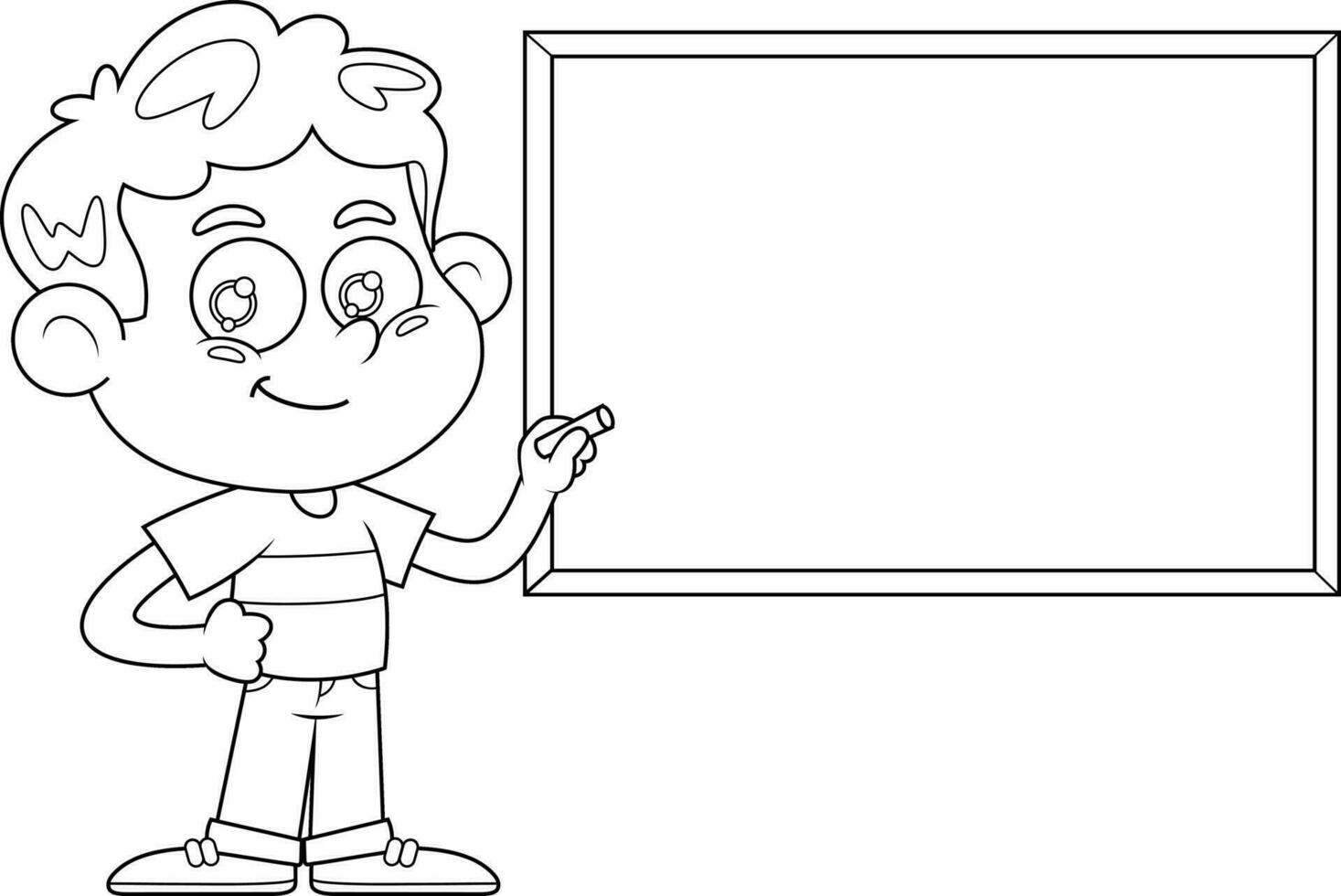 resumido sonriente colegio chico dibujos animados personaje escritura en pizarra. vector mano dibujado ilustración