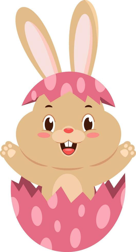 Surprise Cute Bunny Rabbit Cartoon Character Out Of An Egg Shell. Vector Illustration Flat Design