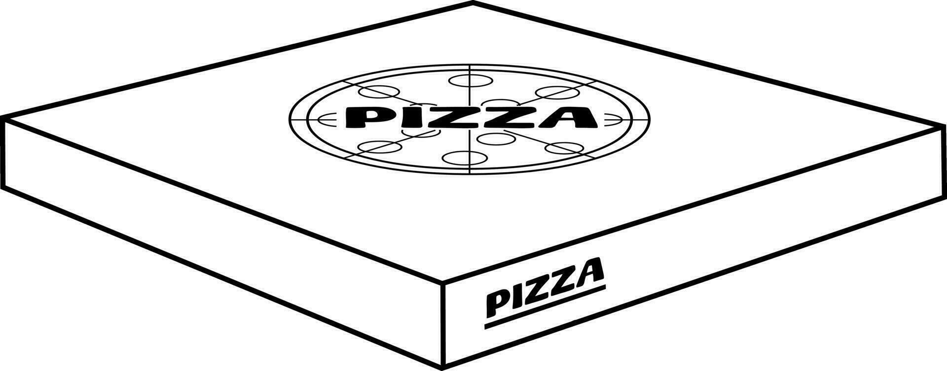 Outlined Cartoon Square Carton Pizza Box. Vector Hand Drawn Illustration