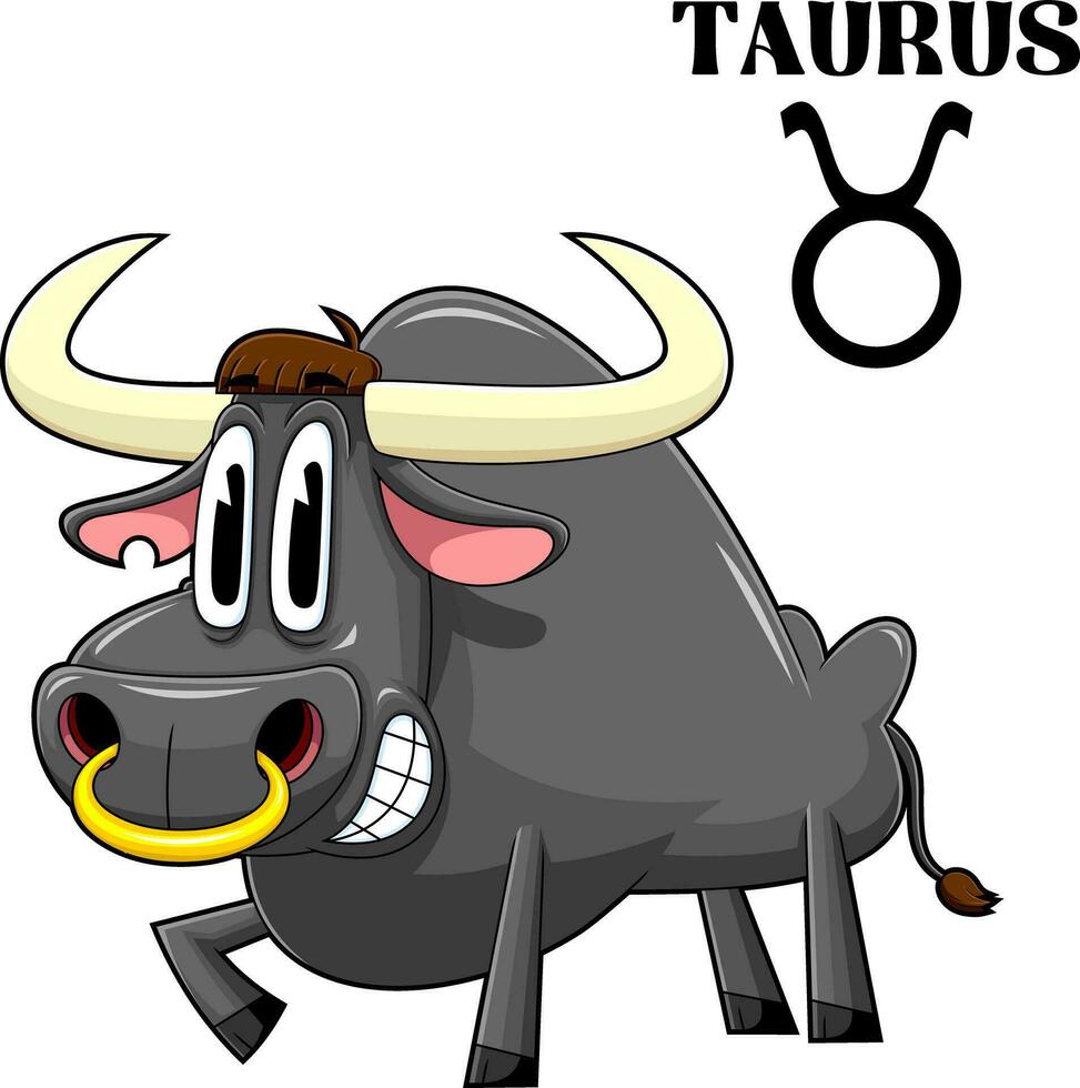 Taurus Cartoon Character Horoscope Zodiac Sign. Vector Hand Drawn Illustration