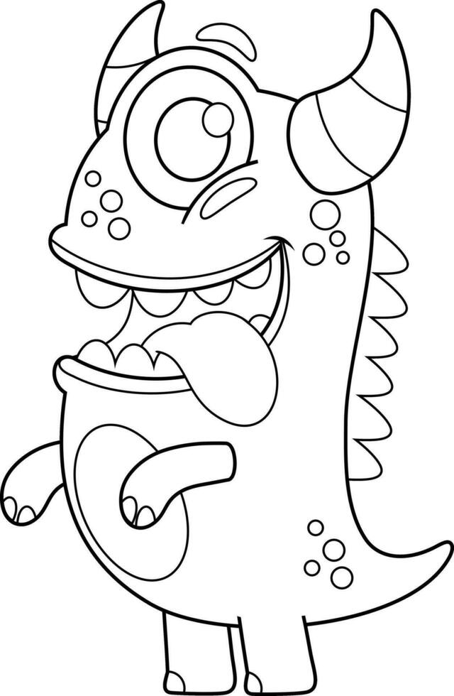 Outlined Crazy Monster Cartoon Character. Vector Hand Drawn Illustration